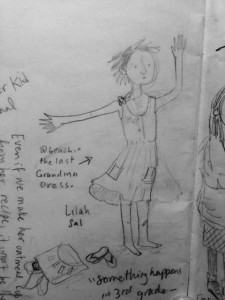 The image above is a sketch from the conference and the first appearance of the character currently growing in my head- she's had five names in six weeks. Image copyright 2016 Marika McCoola.